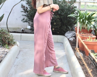 Wrap Pants Long Lilac Red 100% viscose - hannisch