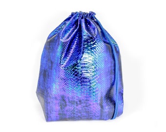 SMALL Snake Holographic Blue Green Gym Bag - hannisch