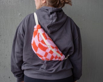 Plush Pink Orange Check Bum Bag - Hannisch