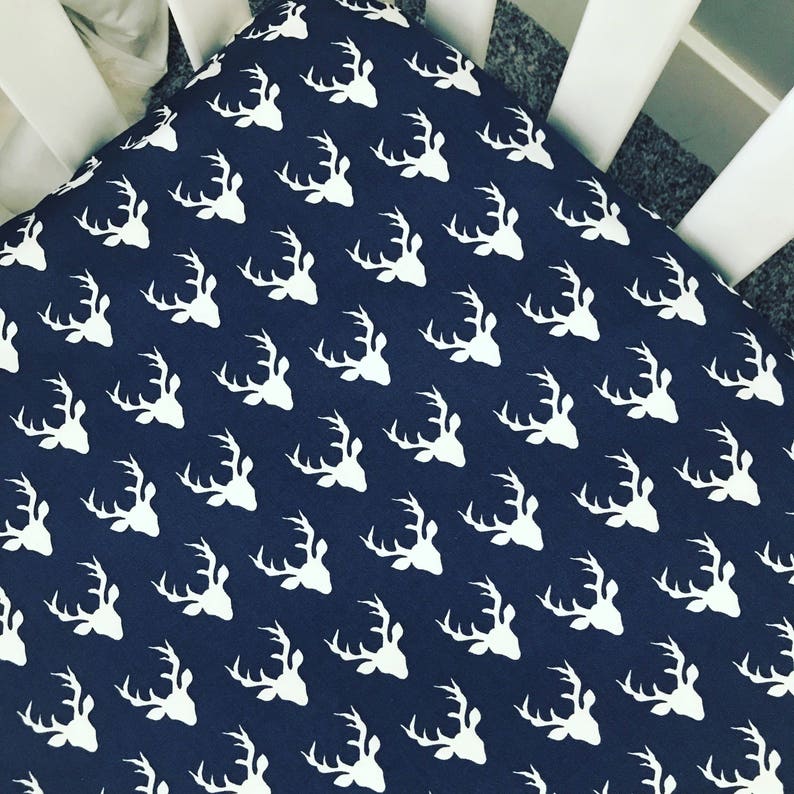 Home Living Fitted Sheets Navy Blue Buck Head Crib Sheet And White Deer Tribal Baby Bedding Forest Woodland Home Living Fitted Sheets Navy Blue, Blue Deer Head Baby Bedding