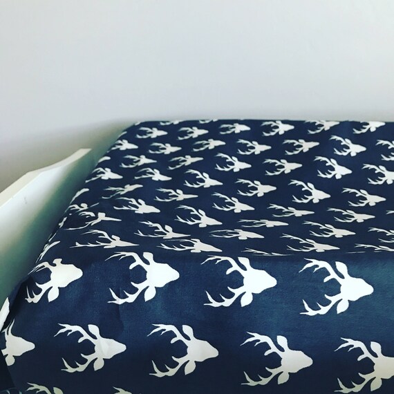 Navy Blue And White Deer Head Fitted Crib Sheet Tribal Baby Deer Head Fitted Crib Sheet Tribal Baby, Blue Deer Head Baby Bedding
