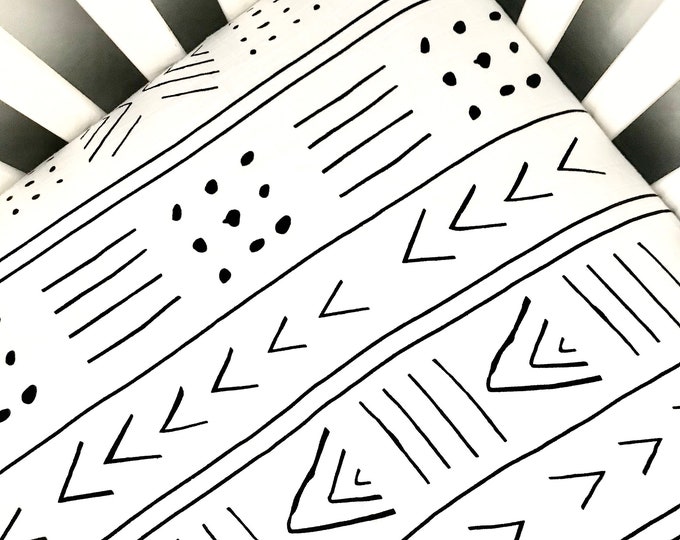 Mudcloth Fitted Crib Sheet Monochrome Nursery Bedding Etsy