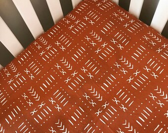 rust mudcloth crib sheet