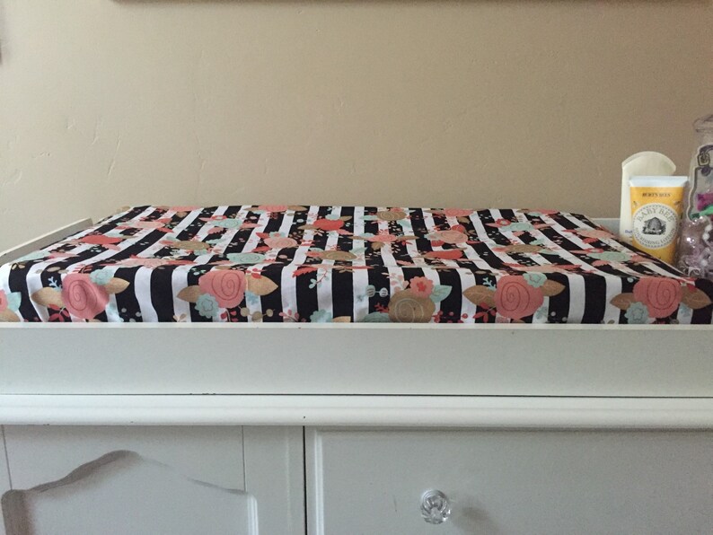 Changing Pad Cover Black and White Stripes Gold Coral Mint Etsy