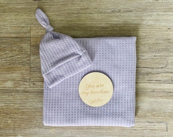Lavender Waffle Swaddle and Hat Set 