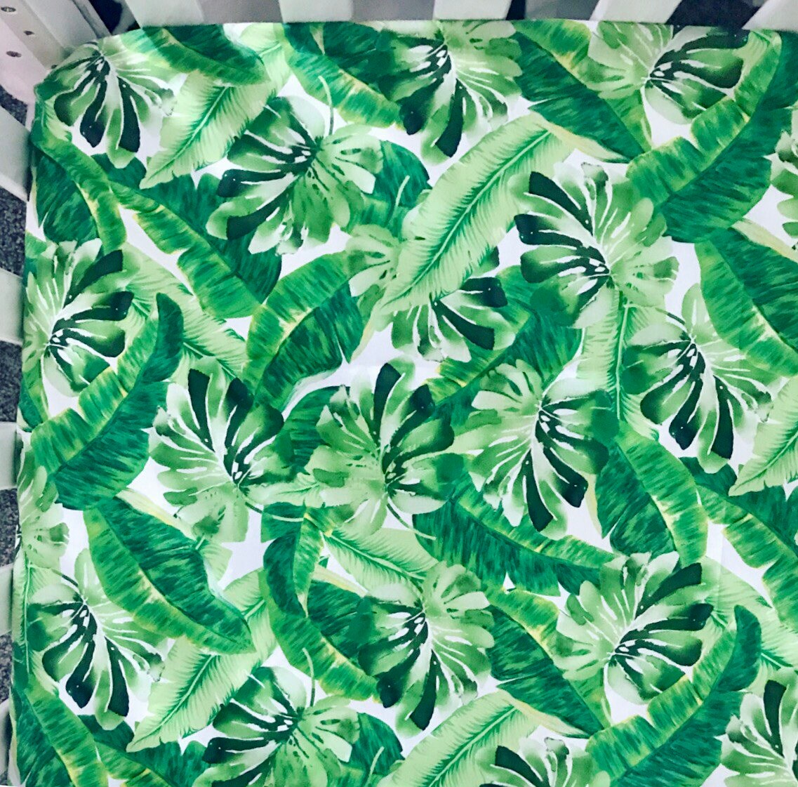 Tropical palms crib sheet emerald green mint palm leaves Etsy