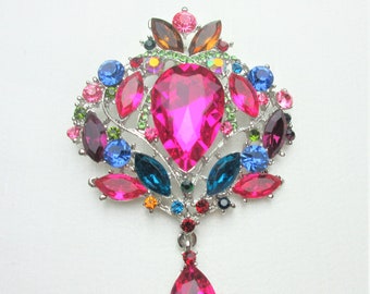 Multi Color Crystal Rhinestone Dangle Brooch,Crystal Rhinestone Jewelry Brooch,Bridal Bouquet Brooch, Wedding Sash Brooch