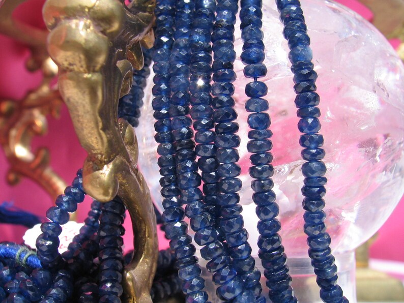 Corundum Precious Gemstone, Natural Sapphire Beads Hand Faceted Rondelle Natural Blue Sapphire Faceted Rondelle Beads 3.5-4mm 16 In