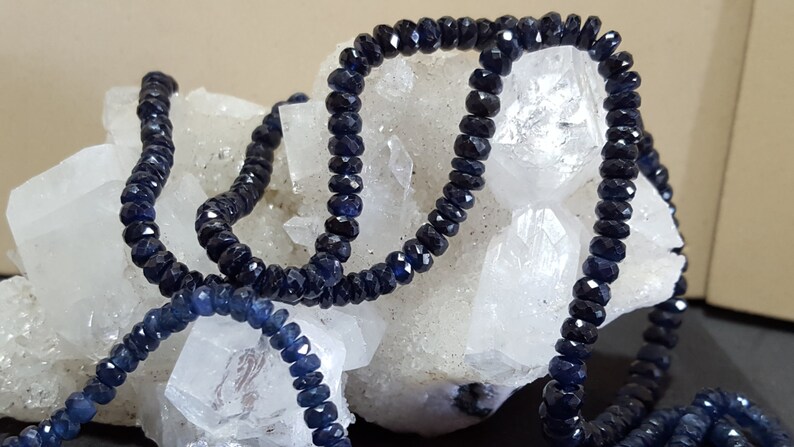 Corundum Precious Gemstone, Natural Sapphire Beads Hand Faceted Rondelle Natural Blue Sapphire Faceted Rondelle Beads 3.5-4mm 16 In