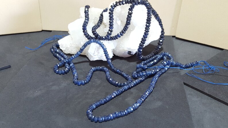 Corundum Precious Gemstone, Natural Sapphire Beads Hand Faceted Rondelle Natural Blue Sapphire Faceted Rondelle Beads 3.5-4mm 16 In