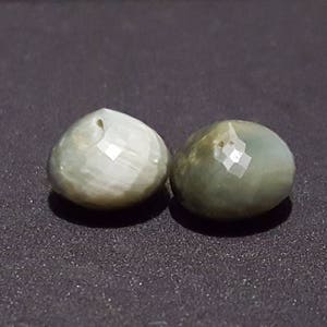 One Matched Pair Natural Chrysoberyl, Green Cats Eye Faceted Onion Beads