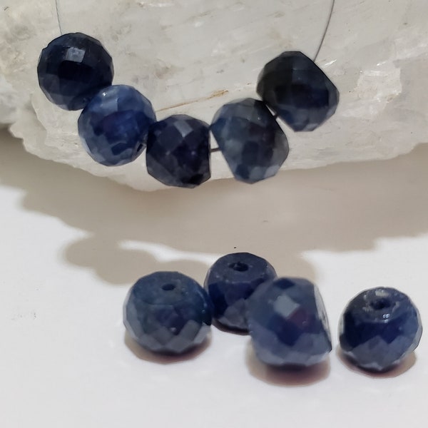 Natural Blue Sapphire Faceted Rondelle Bead 2 ct. Around 5.7mm x 4.7mm, Quality Natural Untreated Blue Sapphire Genuine Corundum Rondelle