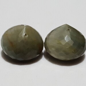 One Matched Pair Natural Chrysoberyl, Green Cats Eye Faceted Onion Beads