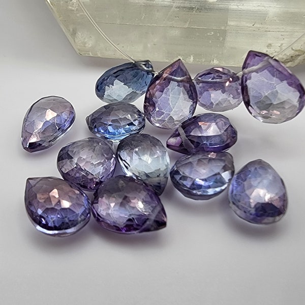 One 3.5ct. Purple Mystic Topaz Faceted Flat Teardrop Bead 10.2mm x 7.6mm to 11.3mm x 7mm High Quality Brazilian Mined Titanium Treated Topaz