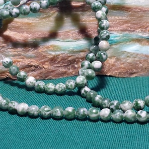 Natural Tree Agate 4mm Round Beads 16 In. Strand, Genuine Agate, Mossy Green Stone Beads, White And Green Tree Agate Round Beads,
