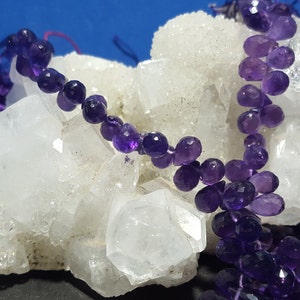 Natural Brazilian Amethyst Micro Faceted Tear Drop Briolette Beads 8 In. Strand, Natural Purple Amethyst, Laser Faceted Genuine Gemstones