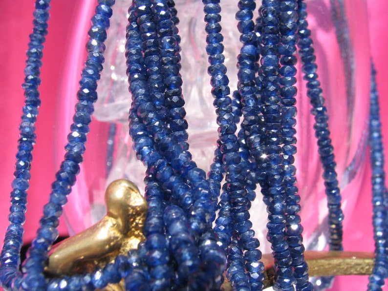 Corundum Precious Gemstone, Natural Sapphire Beads Hand Faceted Rondelle Natural Blue Sapphire Faceted Rondelle Beads 3.5-4mm 16 In