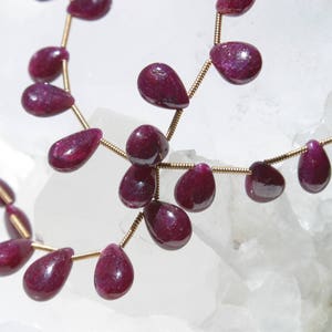Natural Ruby Graduating Smooth Flat Drop Beads 10 In. Full Strand, 91cts Quality Natural Ruby, Corundum Beads, Smooth Briolette Drop Beads