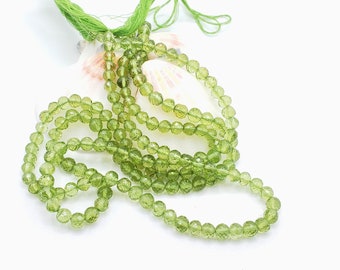 Natural Peridot Faceted Round Beads 4.5-5.5mm 14 In. Green Gemstone, Full Strand, Natural Stone, Semi Precious, August Birthstone