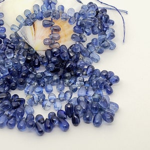 Blue Kyanite Gemstone Graduating Smooth Drop Beads, 14" Full Strand, Semi Precious Gemstone, Kyanite Petite Drop Bead, Blue Gemstone Beads,