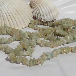 Natural Aquamarine Gemstone Chip Beads 36 In. Full Strand, Beryl Chip Beads, Random Chunky Sizes, Spacers, Light Green Blue Gemstone Beads