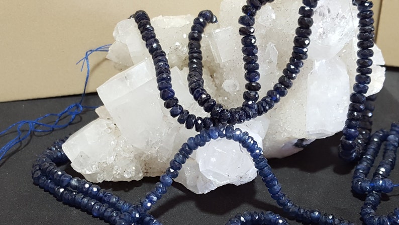 Corundum Precious Gemstone, Natural Sapphire Beads Hand Faceted Rondelle Natural Blue Sapphire Faceted Rondelle Beads 3.5-4mm 16 In