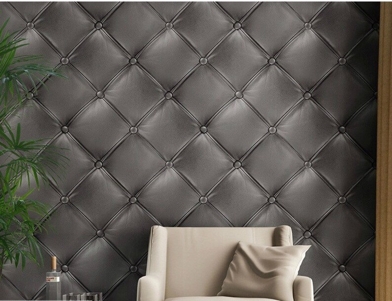 GREY textured faux leather wallpaper Etsy