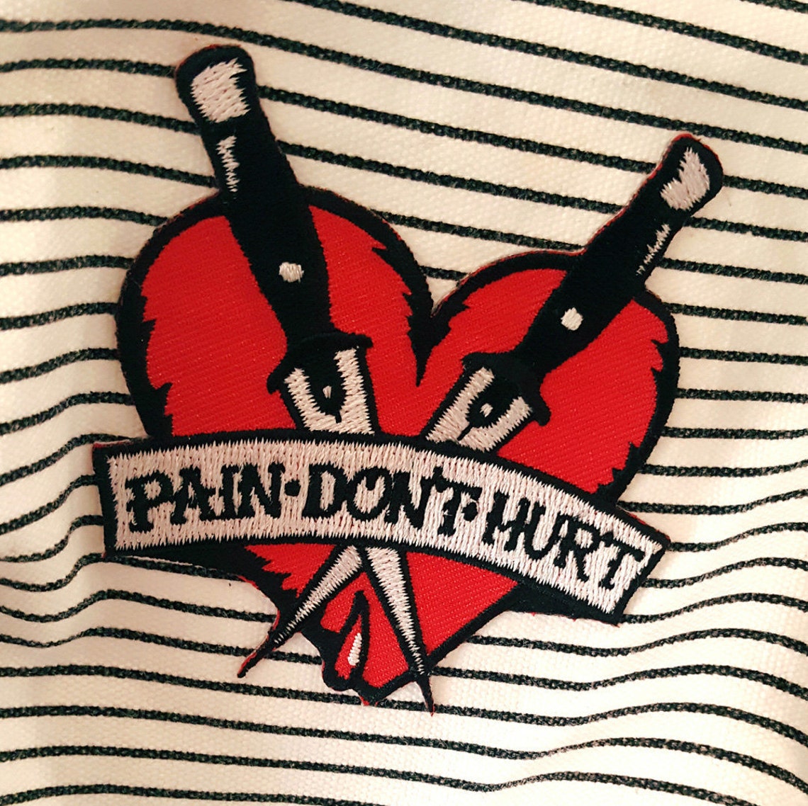 Tattoo Heart Embroidered Patch Adhesive Pain Don't Hurt Etsy