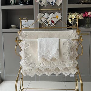 Stijlvolle kanten badkamerset, luxe badmat voor thuis, badkamertapijt, modern badkamertapijt, badkameraccessoires, badmattenset, 2 badmatten