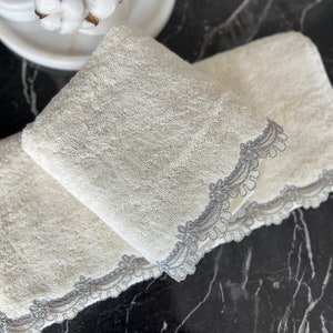 Elegant Lace Towel Set | Luxury Decorative Towel | Embroidered Towel | Elegant Towel Set | Decorative Stylish Towel | 2 pieces towel
