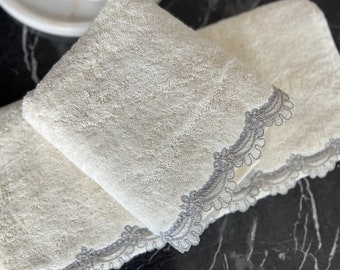 Elegant Lace Towel Set | Luxury Decorative Towel | Embroidered Towel | Elegant Towel Set | Decorative Stylish Towel | 2 pieces