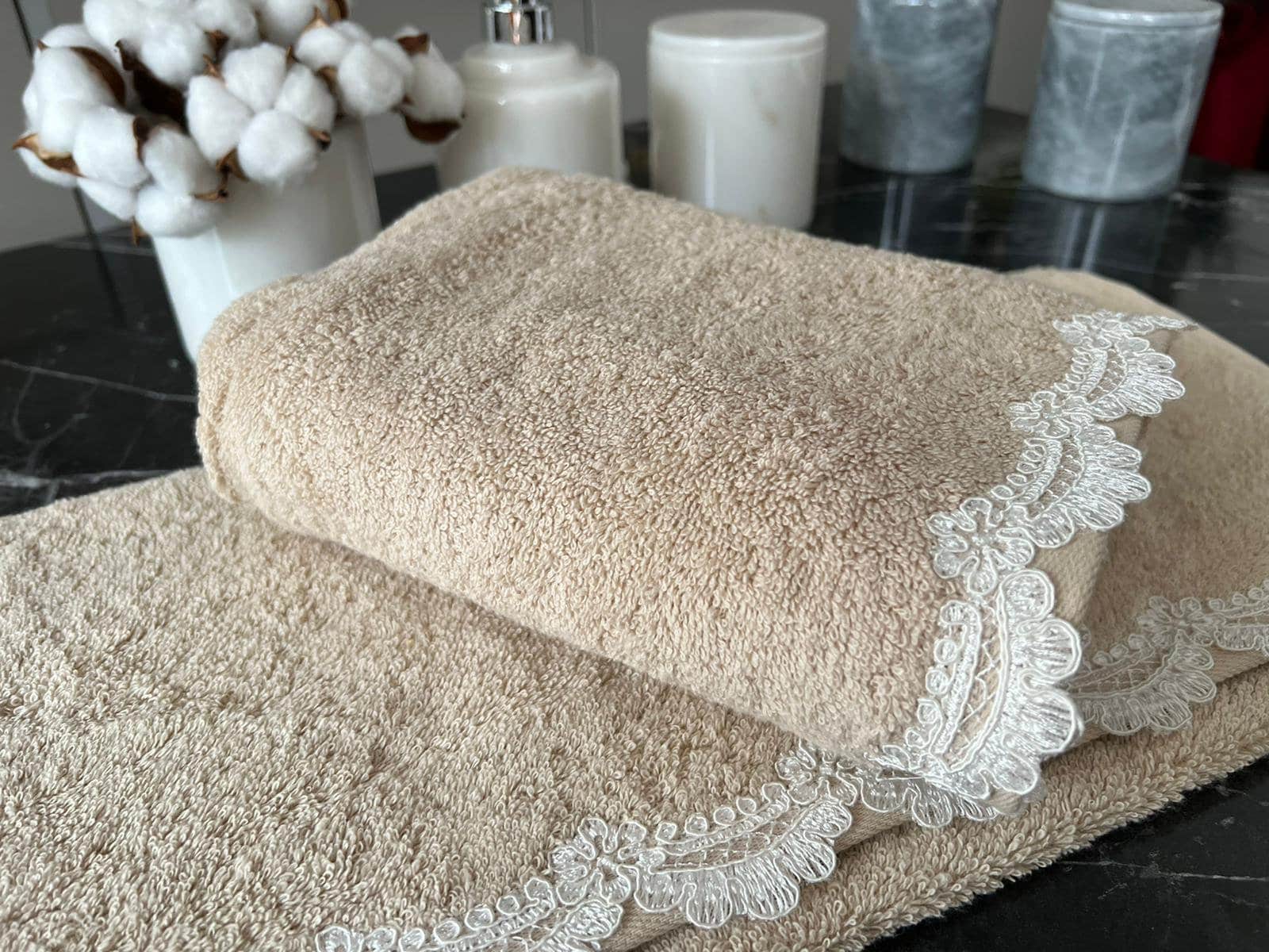 Ivory Floral Embroidered Towel