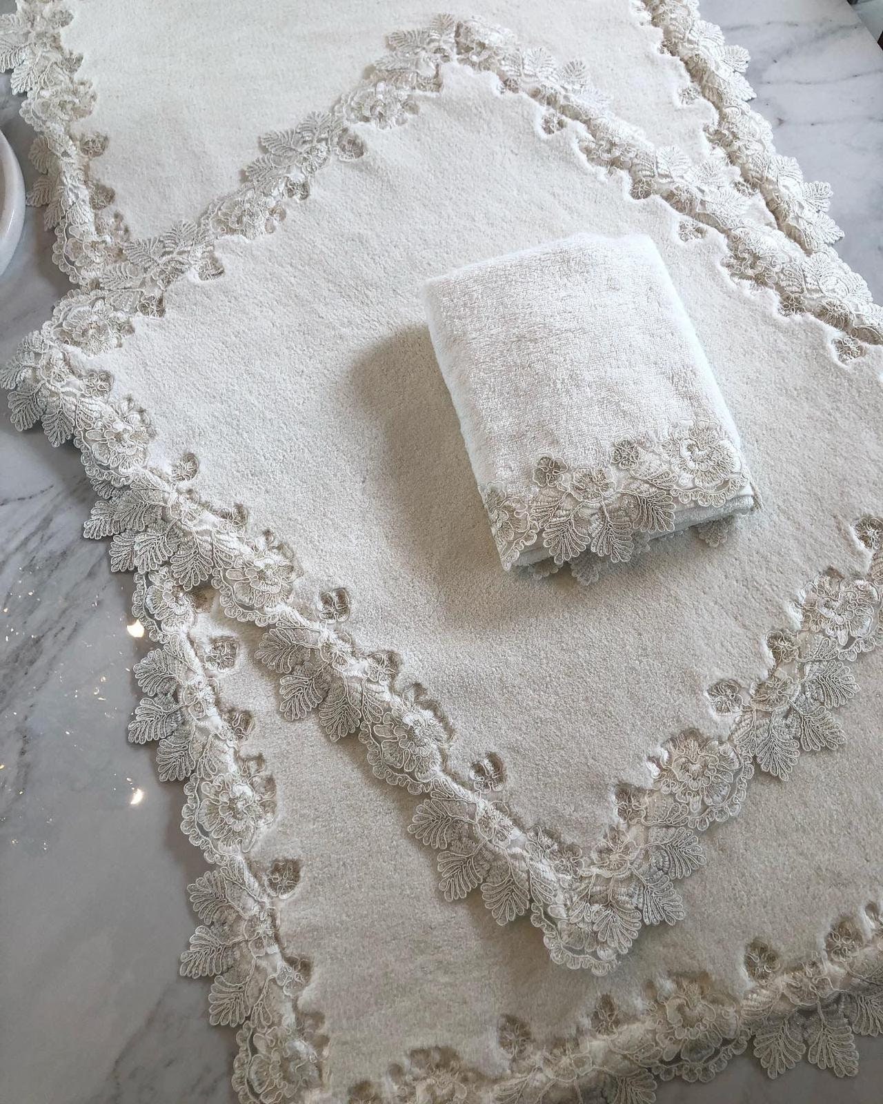 Classy Bathmat Off-White Cotton 3-Piece Bath Rug Set