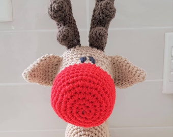 Hand Crocheted Rudolph the Red Nose Reindeer Toy | Personalised Reindeer | Crochet Reindeer | Reindeer Plushie | Stuffed Reindeer |