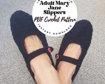 Adult MARY JANE Slippers, Mary Jane Shoes, Ballet Slippers - PDF Crochet Pattern