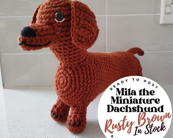 Hand Crocheted Mila the Miniature Dachshund - 1 Rust Coloured Mila in Stock Dachshund Figurine | Made To Order | Miniature Animal Figurine
