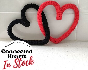 Hand Crocheted Interconnected Hearts - 1 set of black/red hearts in stock Personalized Wedding Gift For Couple | Anniversary Gift