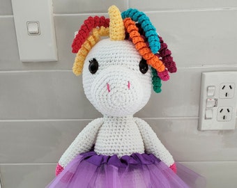 Hand Crocheted Eunice the Unicorn Doll | Magic Horse | Crochet Interior Doll | Personalized Birthday & Christmas Gift For Kids