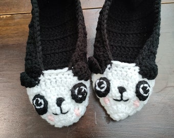 Hand Crocheted Adult Panda Slippers Cozy Slippers | Cute Animal Slippers | Panda Gift | Gift For Her Birthday | Fluffy Slippers