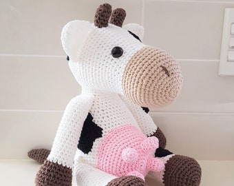 Hand Crocheted Lucy the Cow Cuddly Highland Cow Soft Toy | Cow Doll | Crochet Toy | Farm Animal Plush | Crochet Highland Cow