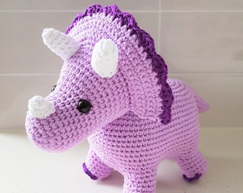 Hand Crocheted Trixie the Triceratops Plushie | Desk Pet | Stuffed Triceratops | Dinosaur Lovers | Amigurumi Triceratops | Dinosaur Toy