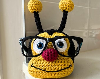 Hand Crocheted Glasses Holder, Doorstop, Bookend, Cute Animal Eyeglass Stand, Handmade Gift for Mom, Desk Organizer