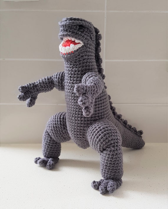 Hand Crocheted Godzilla Plush: Cotton Monster Toy, Gamer Gift