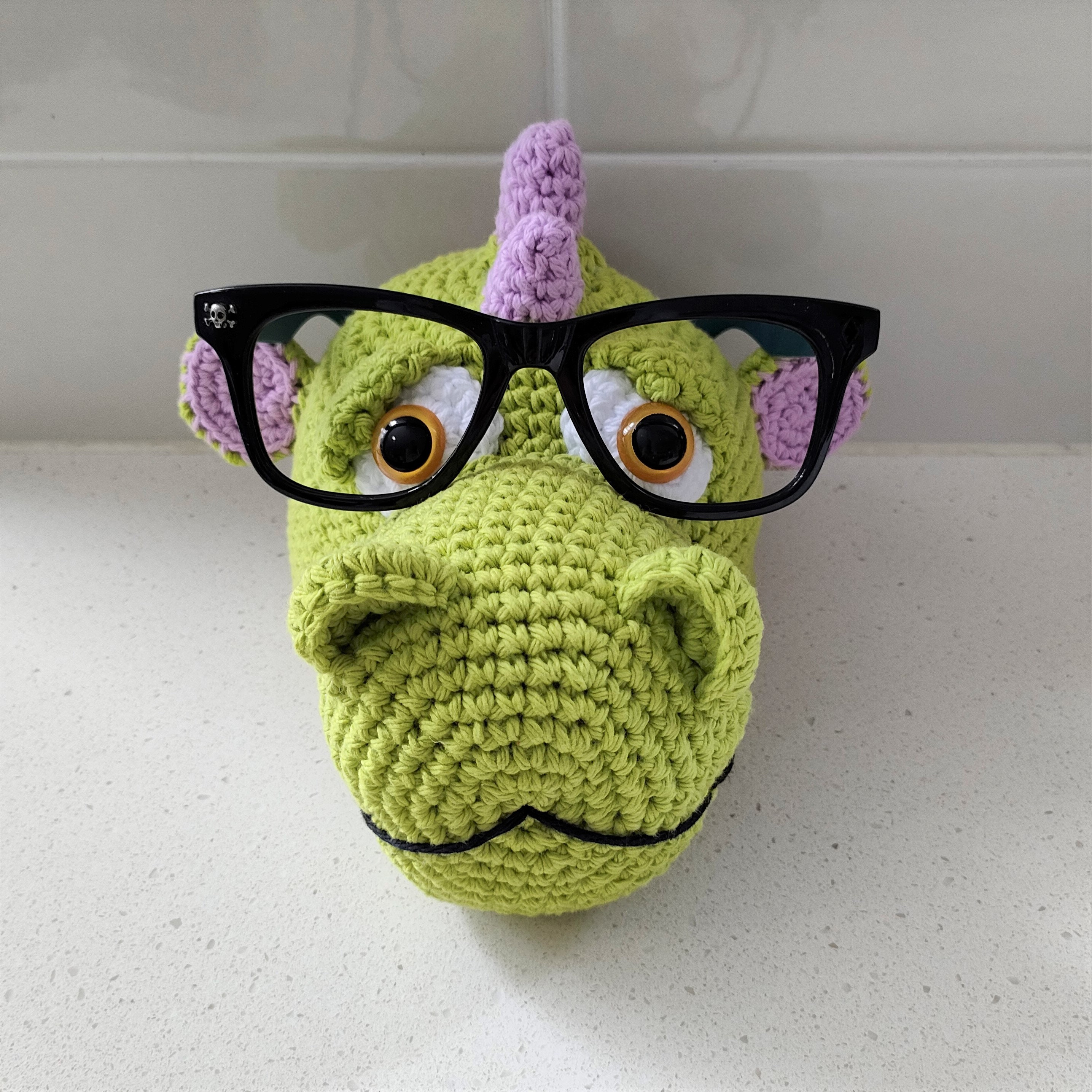 Hand Crocheted Glasses Holder, Doorstop, Bookend Avocado in Stock