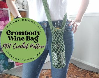 PDF Crochet Pattern - Wine Bottle Crossbody Bag Instant Download | Wine Lovers Gift | Wine Gift Bag | Tote Bag Pattern | Wine Carrier Gift