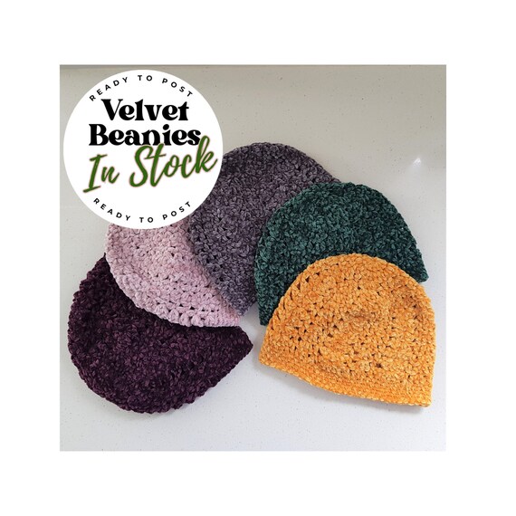 Hand Crocheted Velvet Lace Beanie - in stock