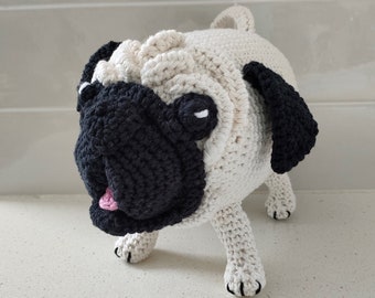Hand Crocheted Doug the Pug Plushie | Home Decor | Pug Dog | Funny Pug Gift | Dog Lovers Gifts | Toy Dog