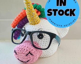 Hand Crocheted Unicorn Glasses Holder – Kids Desk Organizer