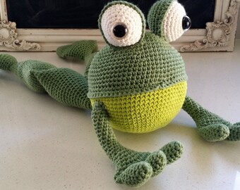 Hand Crocheted Frodo the Frog | Green Frog | Stress Toy |Crochet Frog | Knit Toys | Articulated Sensory Toy