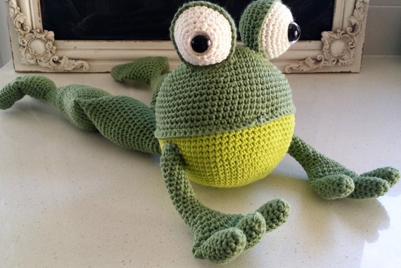 Hand Crocheted Frodo the Frog | Green Frog | Stress Toy |Crochet Frog | Knit Toys | Articulated Sensory Toy